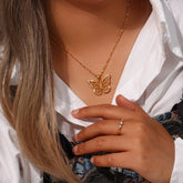 Stainless Steel CZ Inlaid Gold Filled Hollowed-out Butterfly Chain Necklace